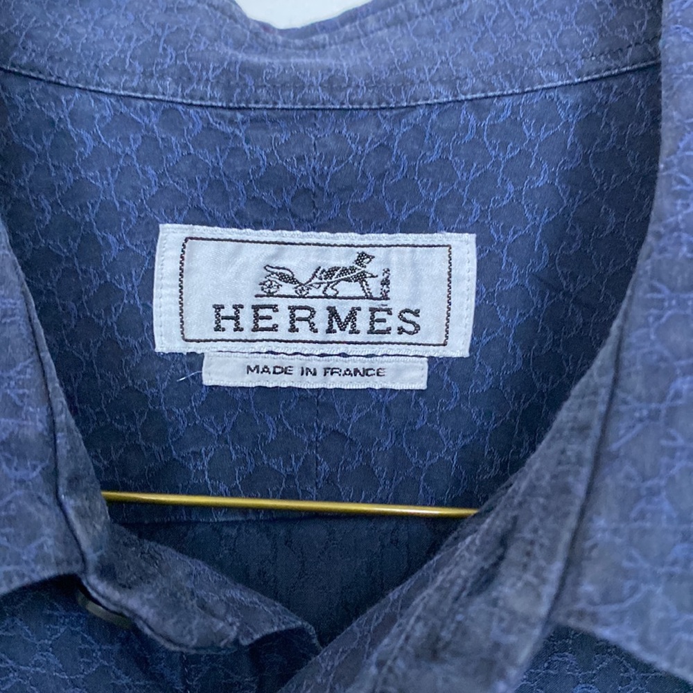 Hermes Men's Blue Unique Texture Button Down Shir… - image 3